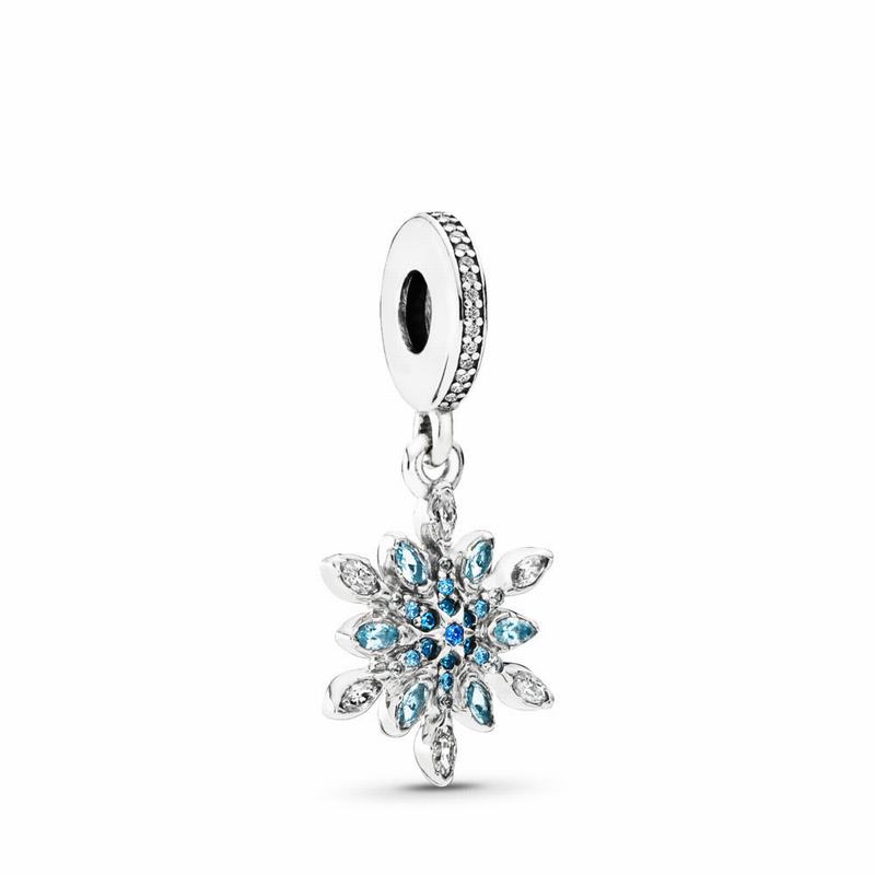 Pandora Crystalized Snowflake Dangle Charm Ireland - Sterling Silver/Blue/Mixed Stones/Cubic Zirconi